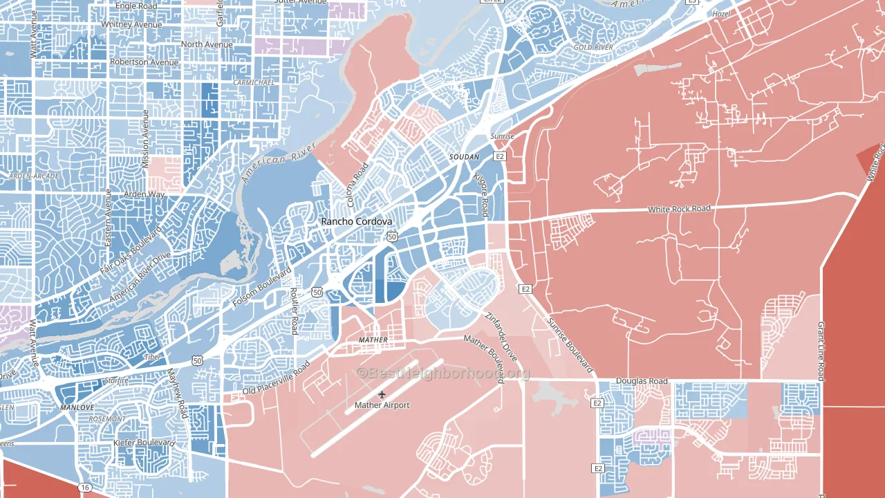 Rancho Cordova, CA block-group political-lean map