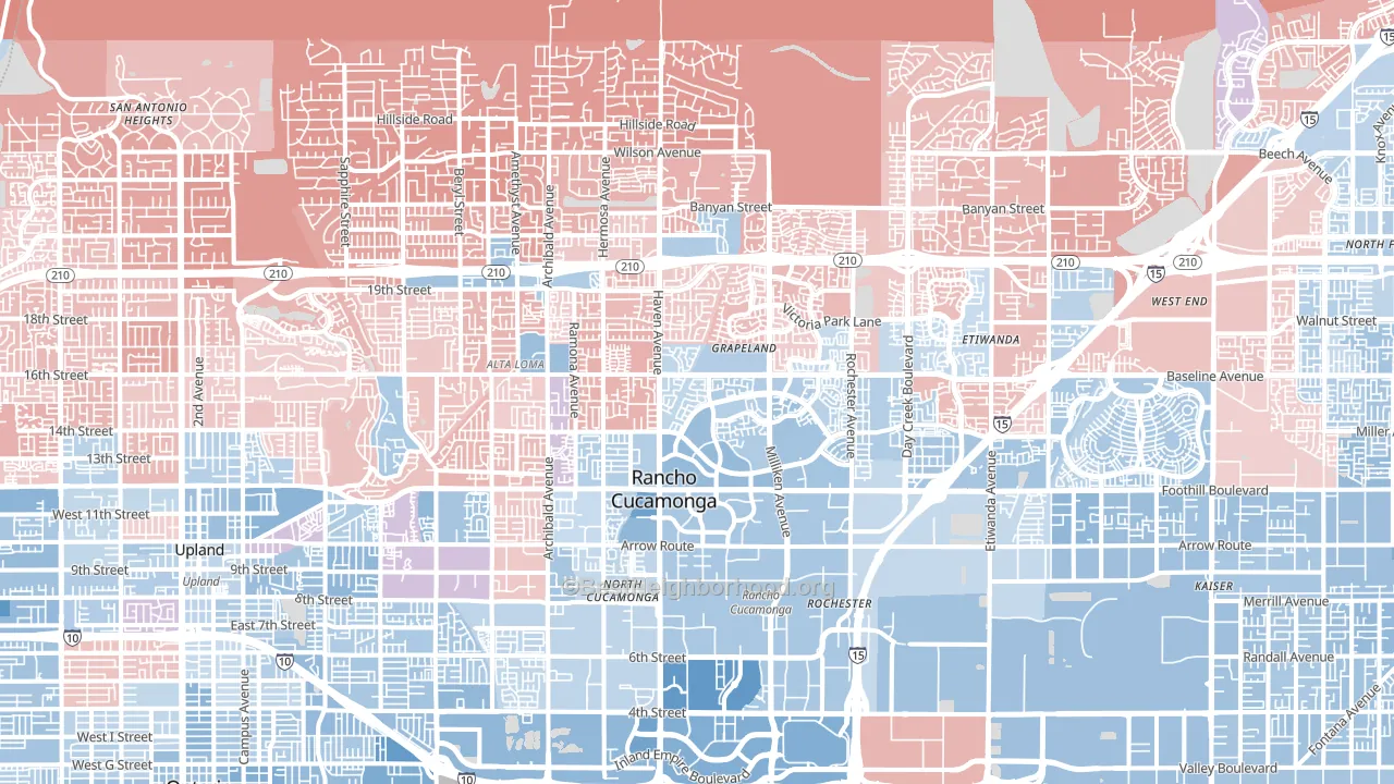 Rancho Cucamonga, CA block-group political-lean map