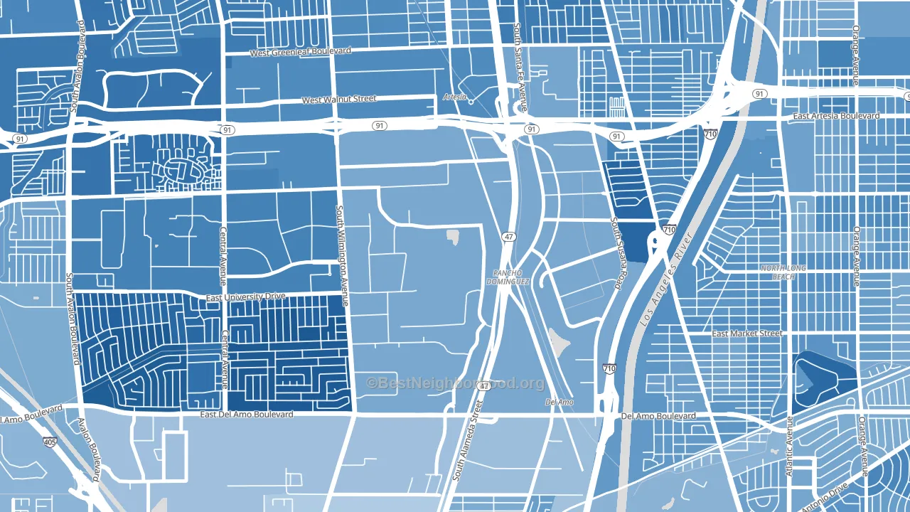 Rancho Dominguez, Compton, CA block-group political-lean map