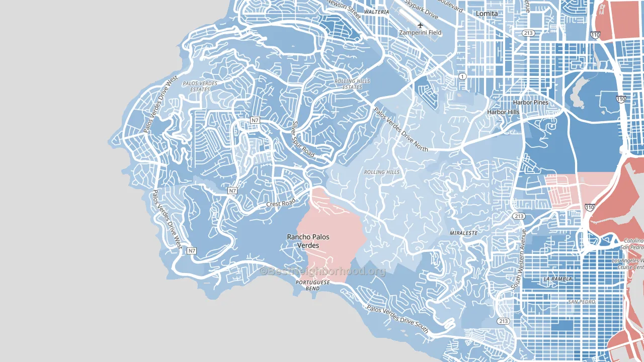 Rancho Palos Verdes, CA block-group political-lean map