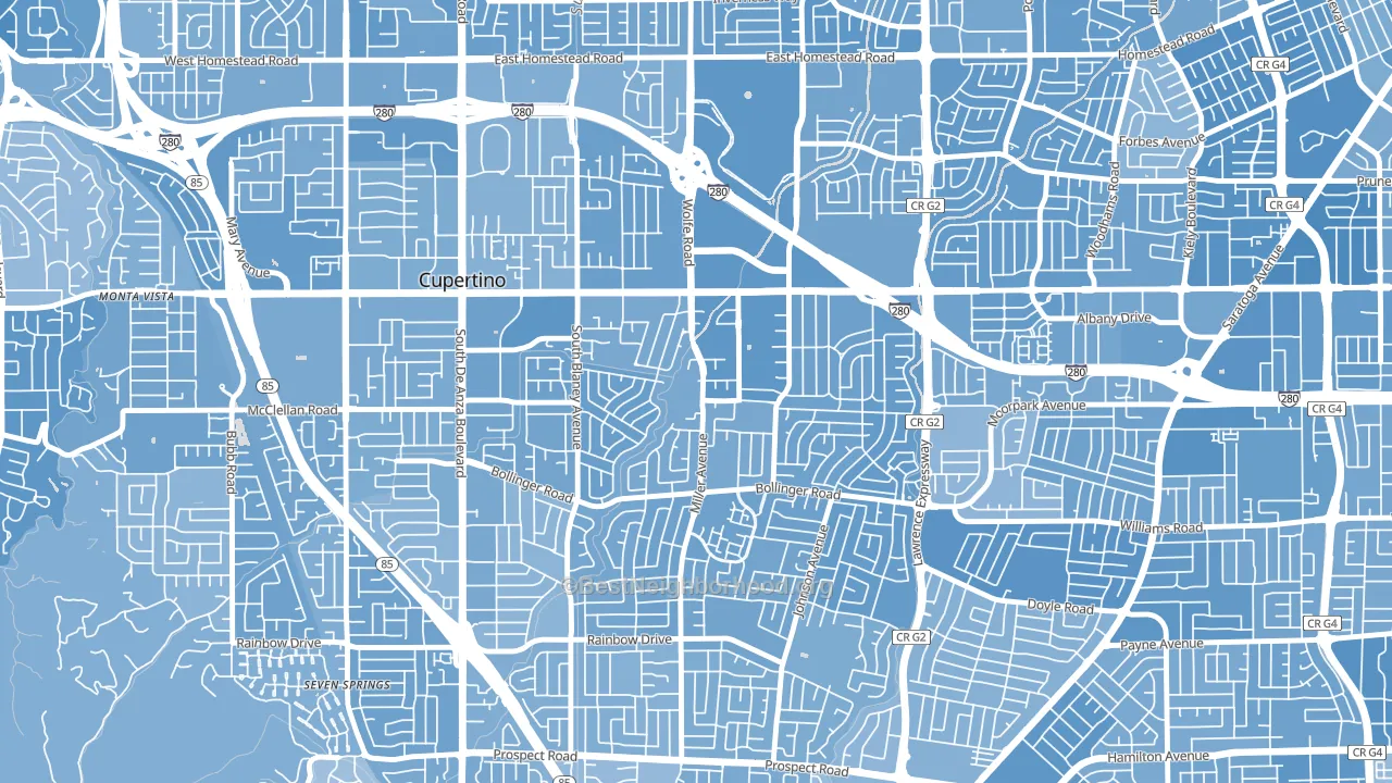 Rancho Rinconada, Cupertino, CA block-group political-lean map