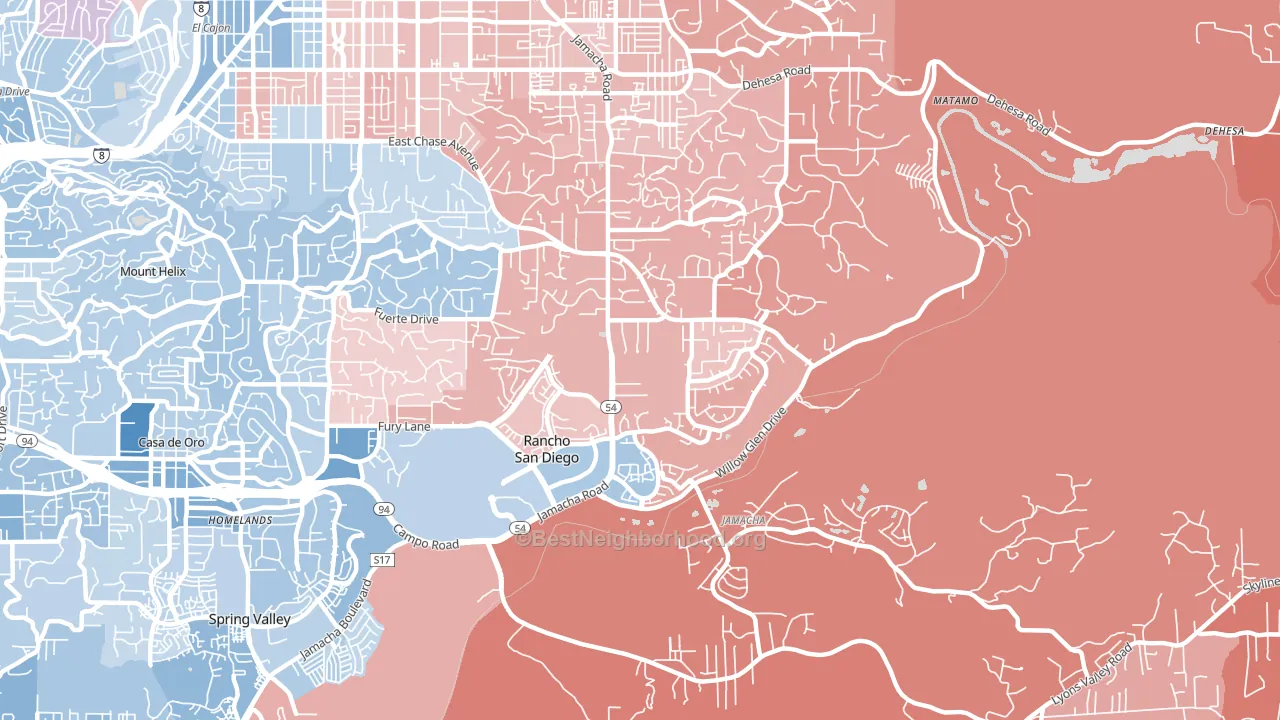 Rancho San Diego, CA block-group political-lean map