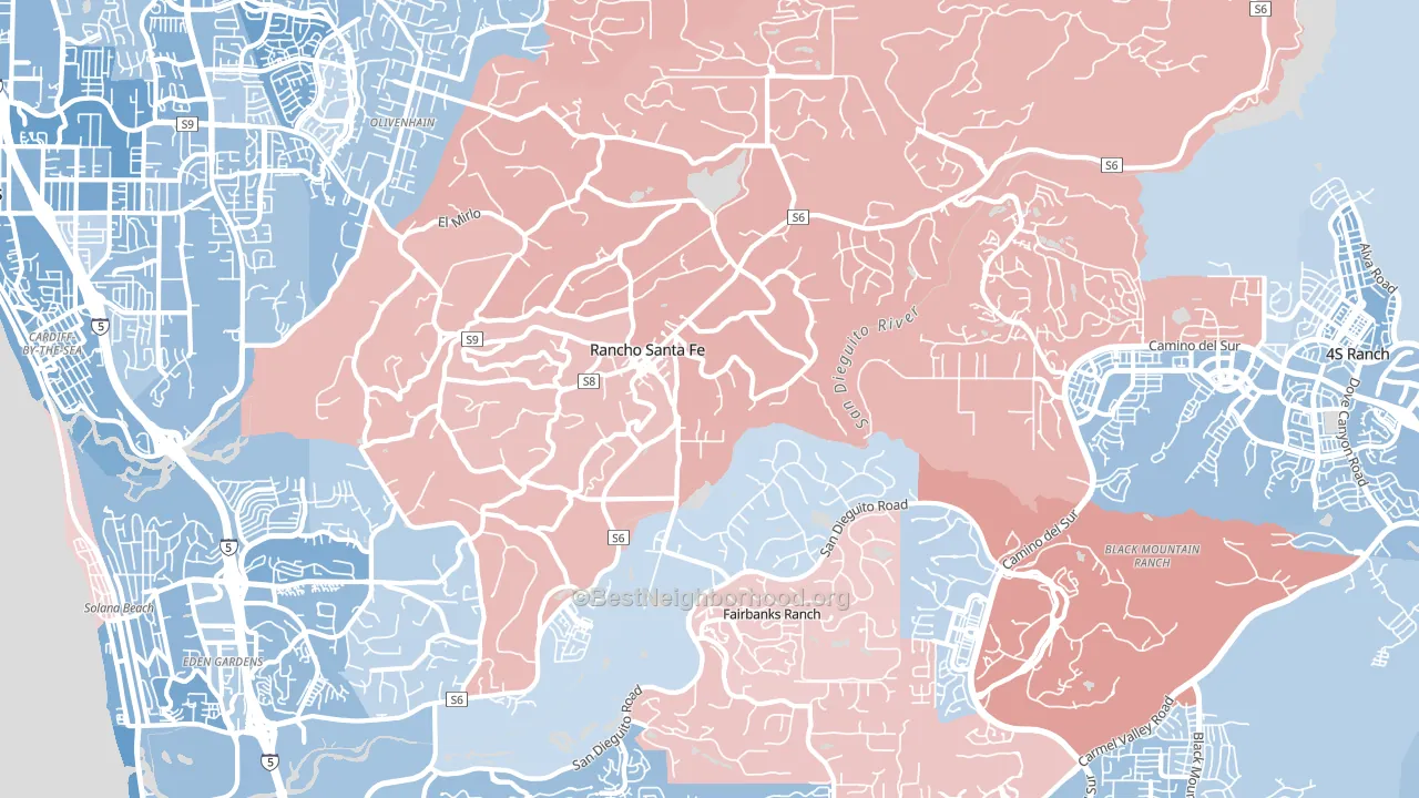 Rancho Santa Fe, CA block-group political-lean map