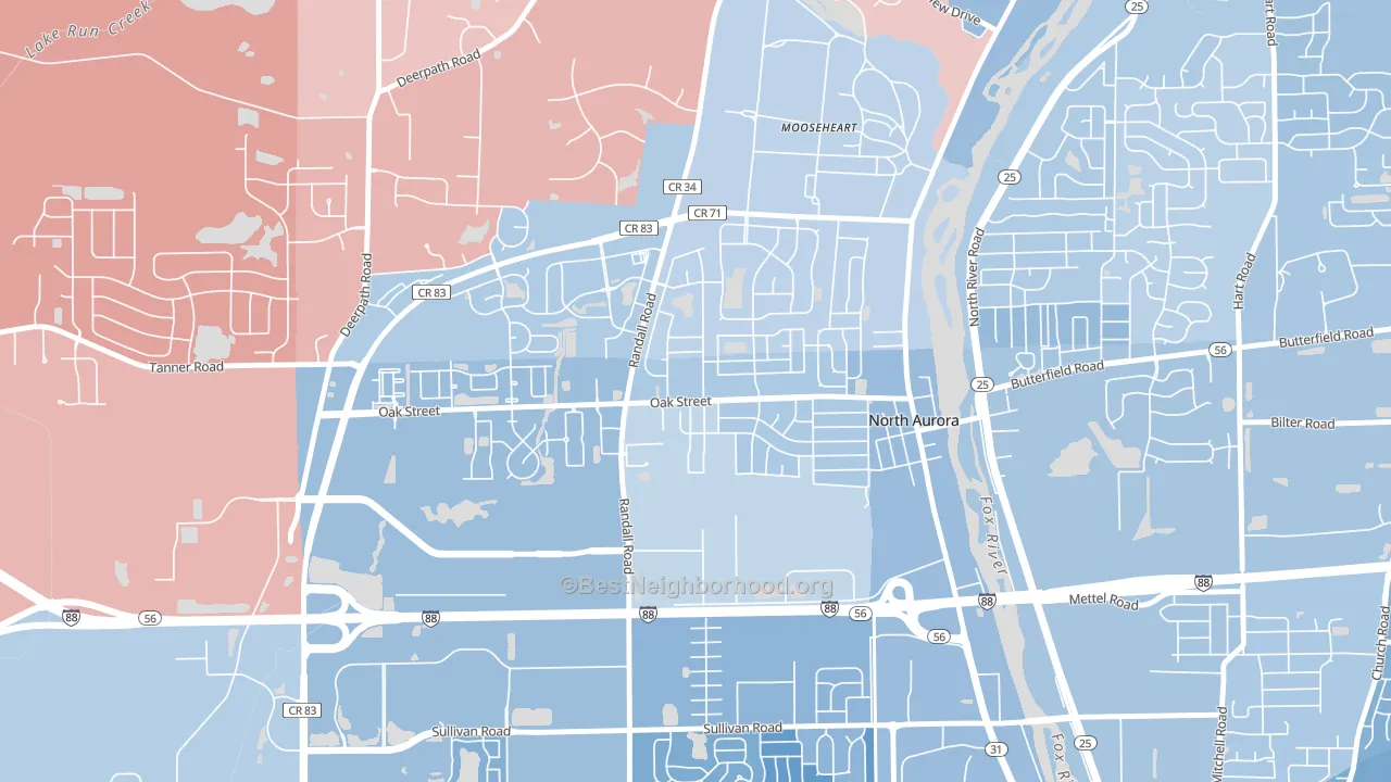 Randall Hills, North Aurora, IL block-group political-lean map
