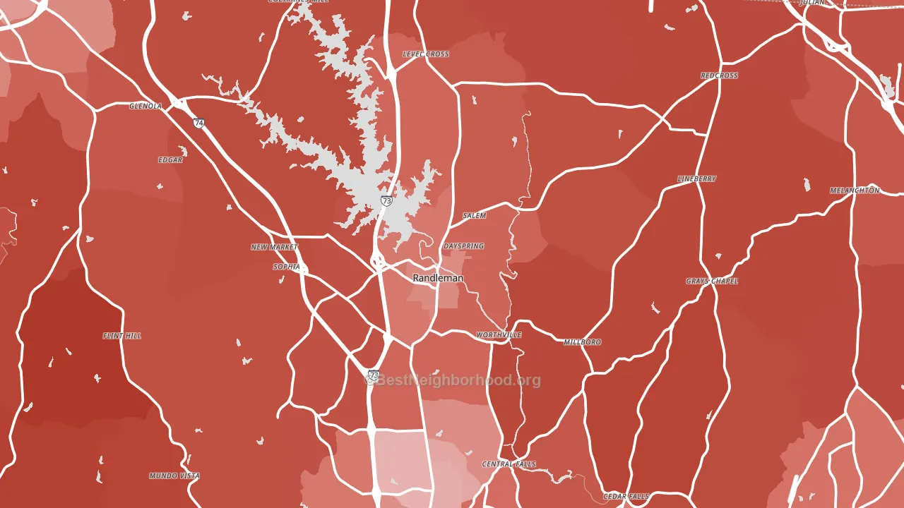 Randleman, NC block-group political-lean map