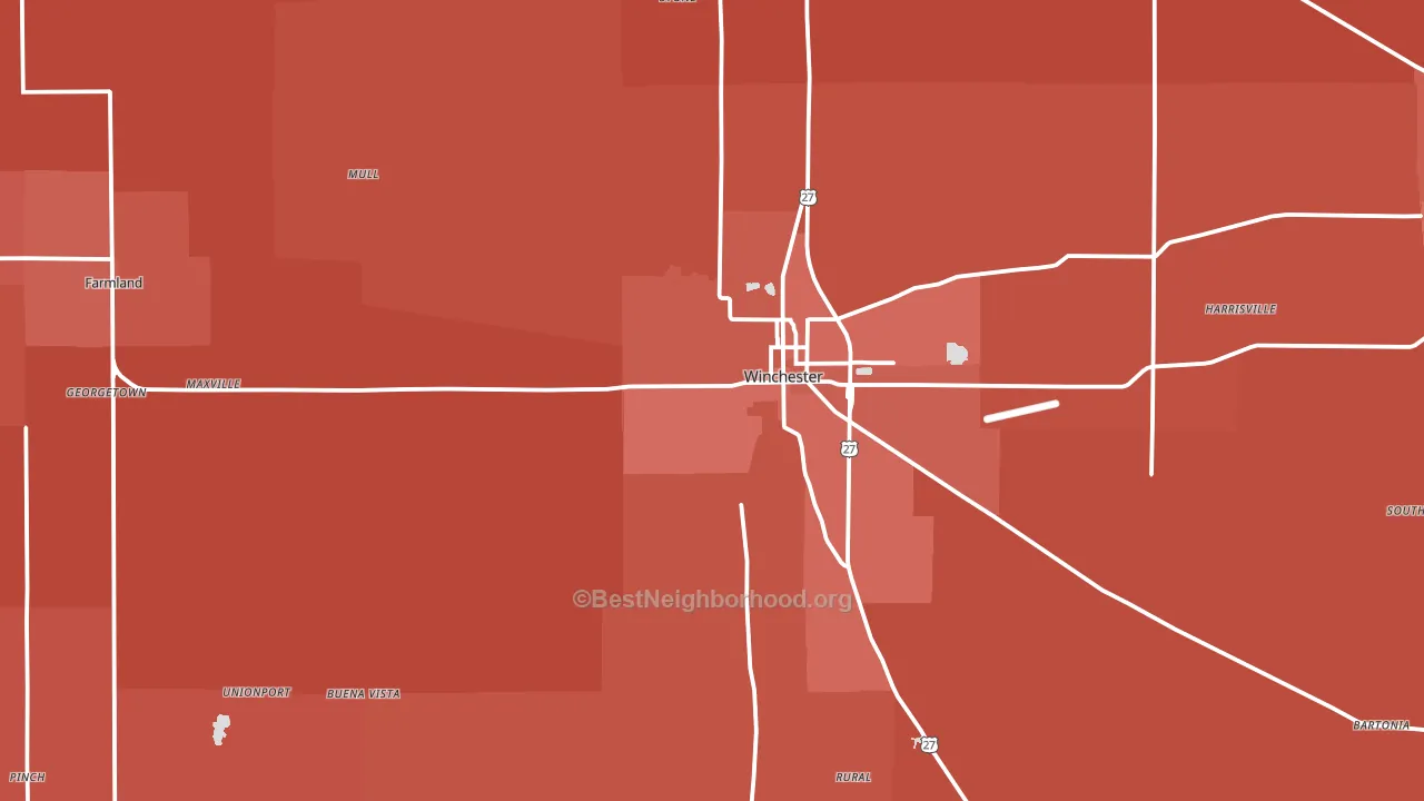 Randolph County, IN block-group political-lean map