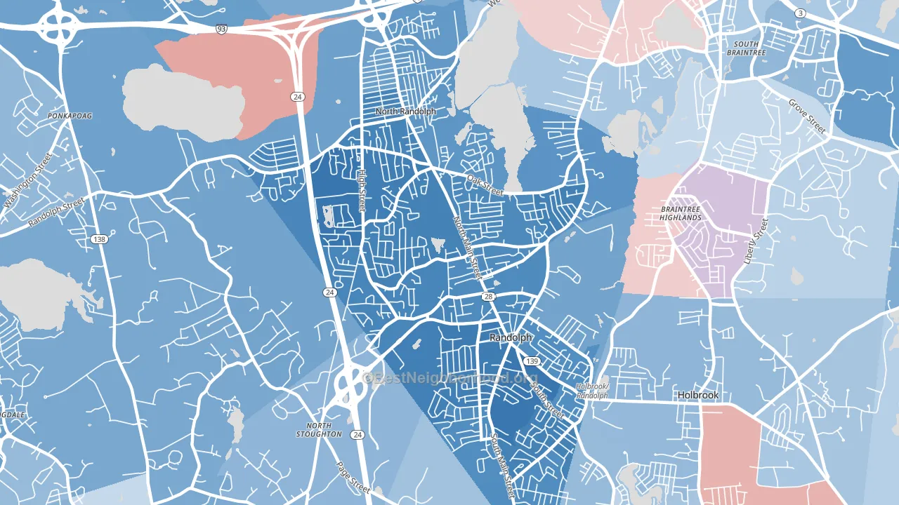 Randolph, MA block-group political-lean map