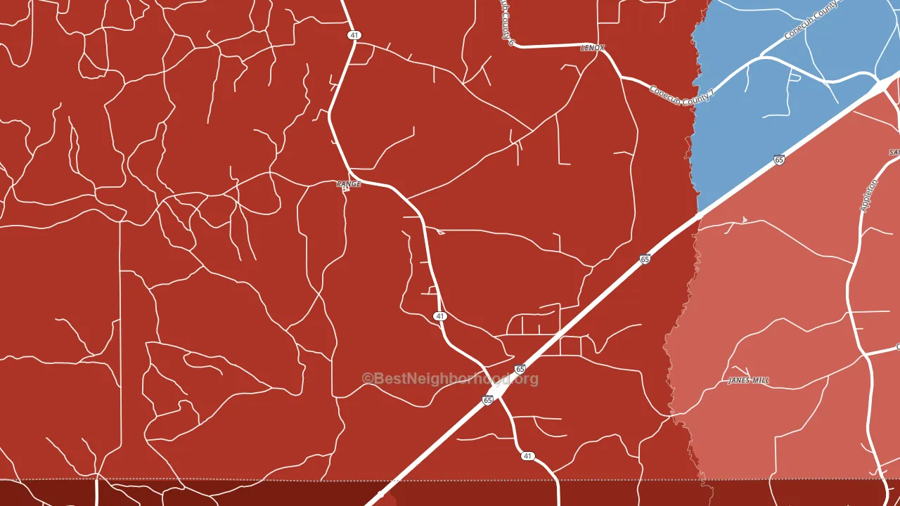 Range, AL block-group political-lean map