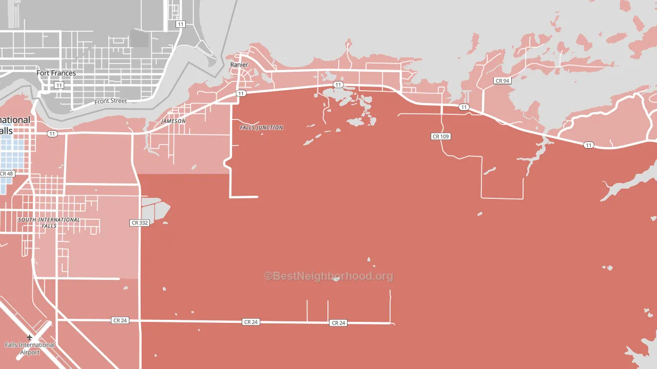 Ranier, MN block-group political-lean map