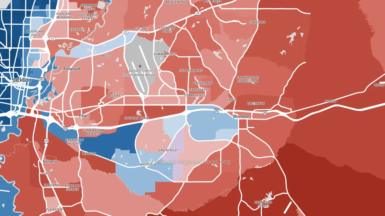 Rankin County, MS block-group political-lean map
