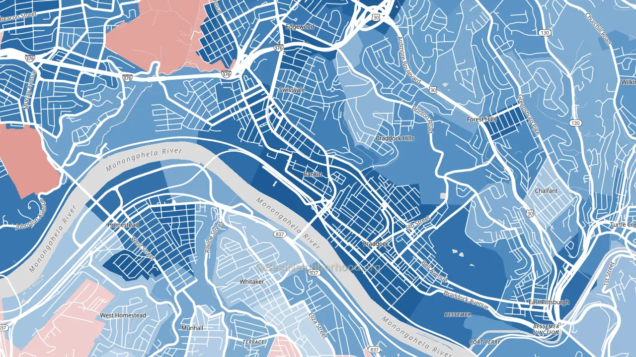 Rankin, PA block-group political-lean map