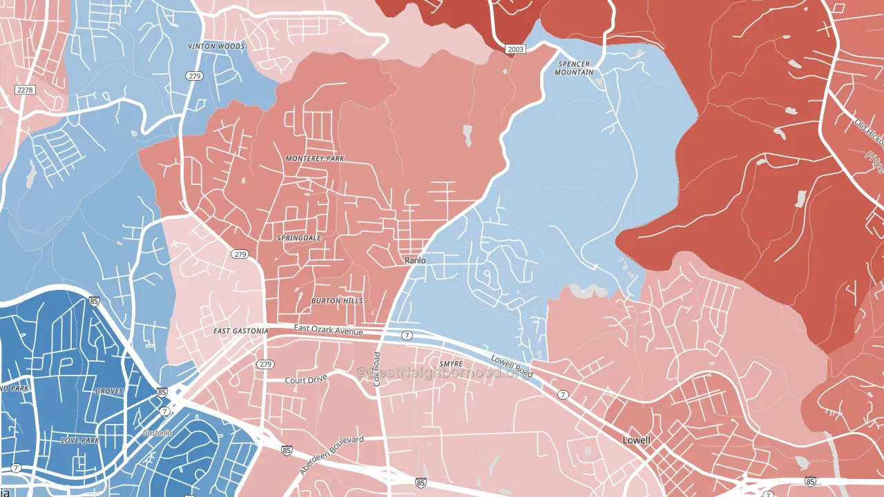 Ranlo, NC block-group political-lean map