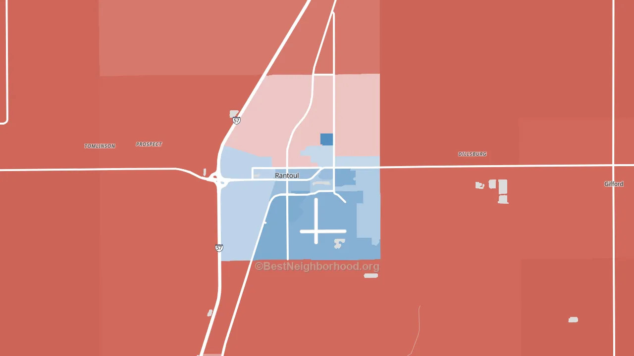 Rantoul, IL block-group political-lean map