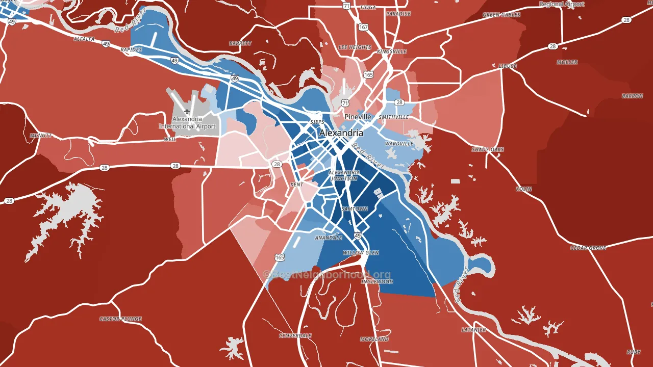 Rapides Parish, LA block-group political-lean map