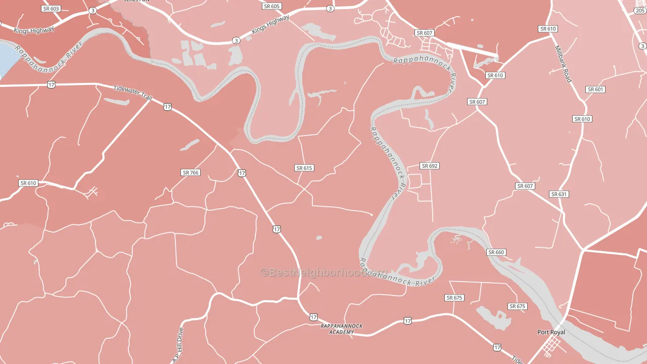 Rappahannock Academy, VA block-group political-lean map
