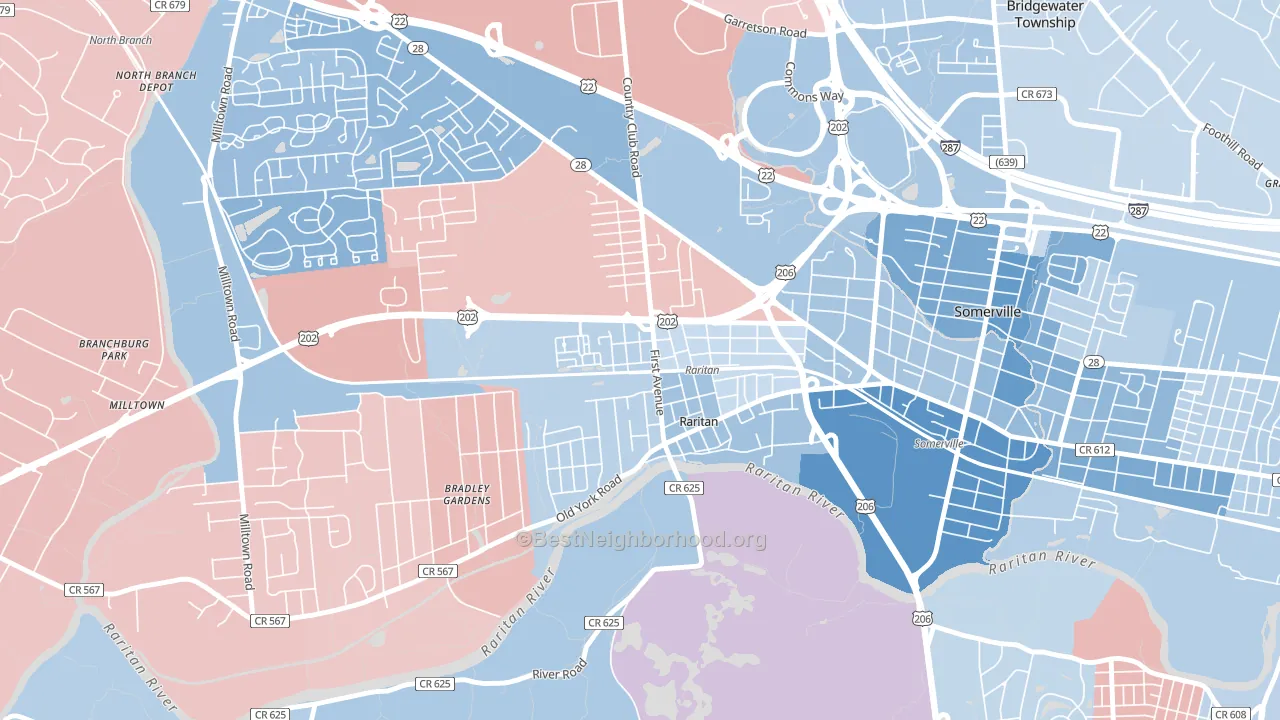 Raritan, NJ block-group political-lean map