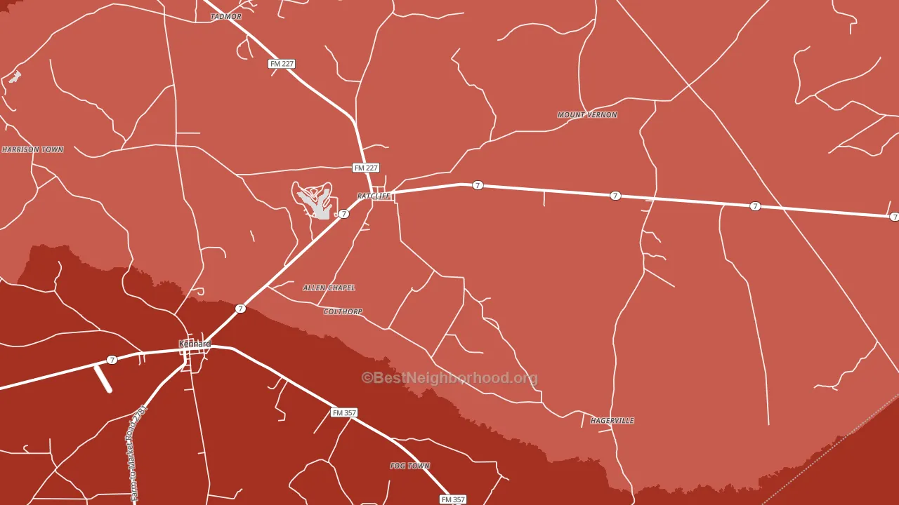 Ratcliff, TX block-group political-lean map