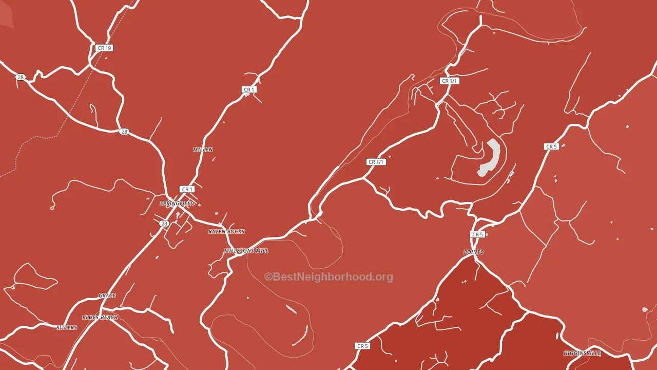 Raven Rocks, WV block-group political-lean map