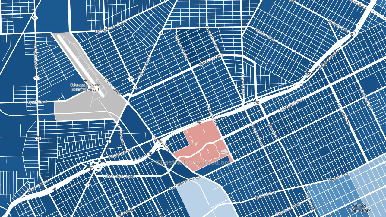 Ravendale, Detroit, MI block-group political-lean map