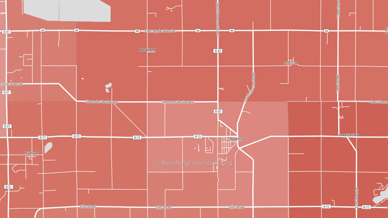 Ravenna, MI block-group political-lean map