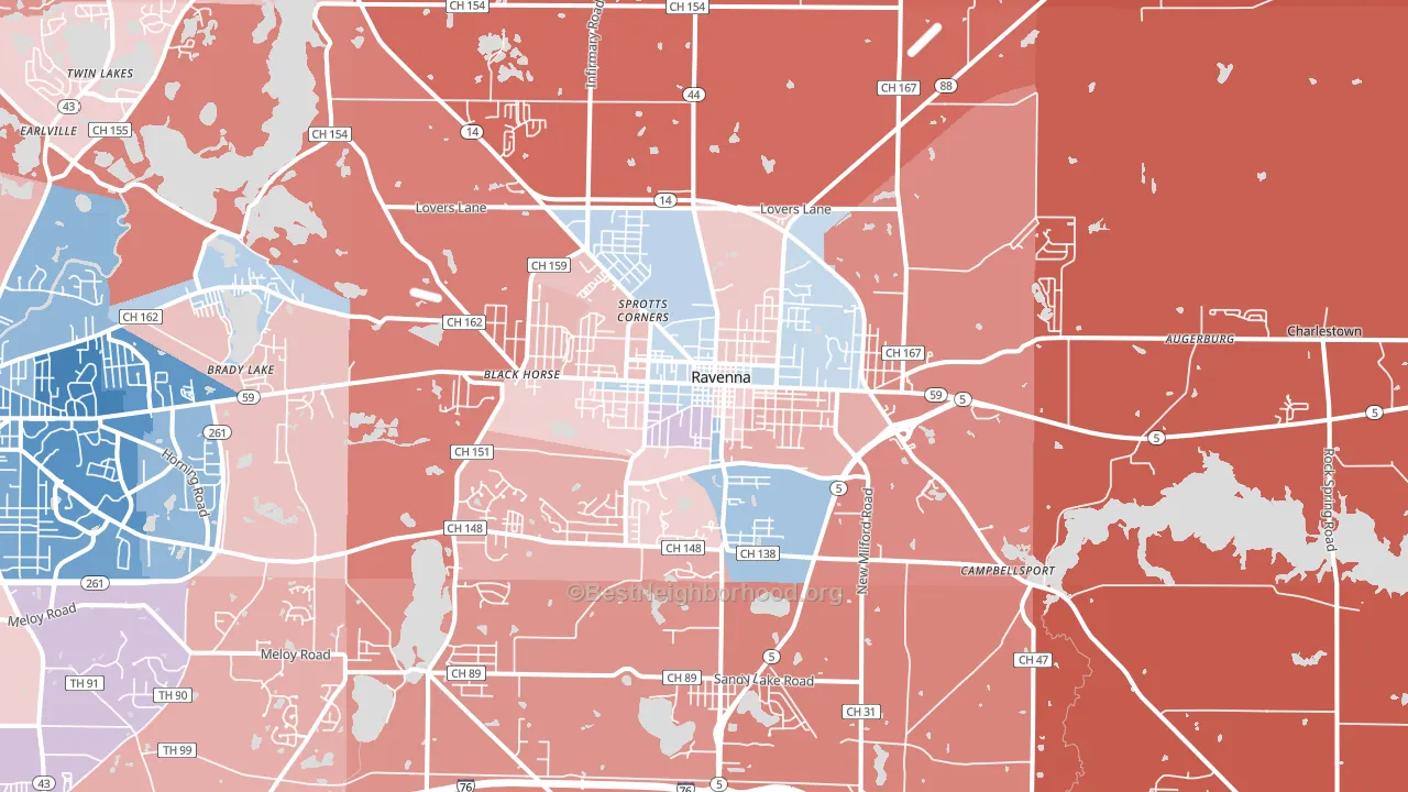 Ravenna, OH block-group political-lean map