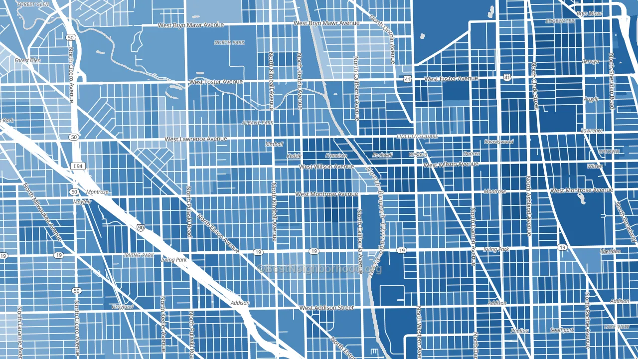 Ravenswood Manor, Chicago, IL block-group political-lean map