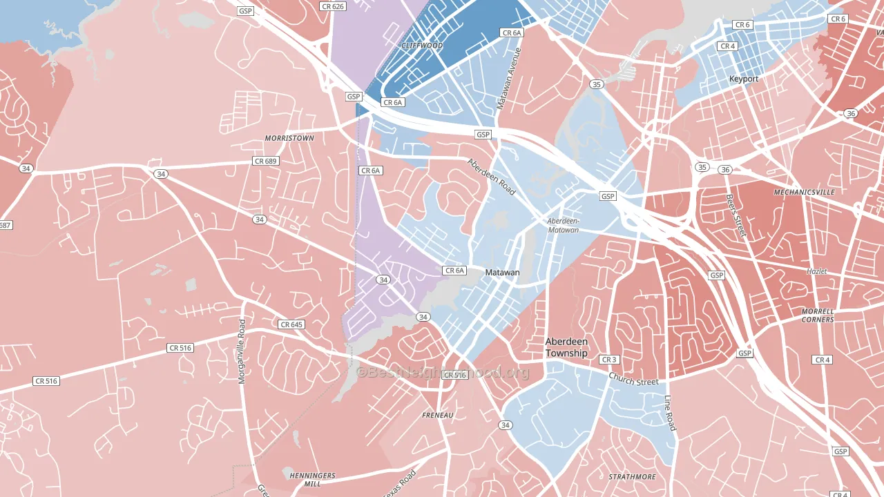 Ravine Gardens, Matawan, NJ block-group political-lean map