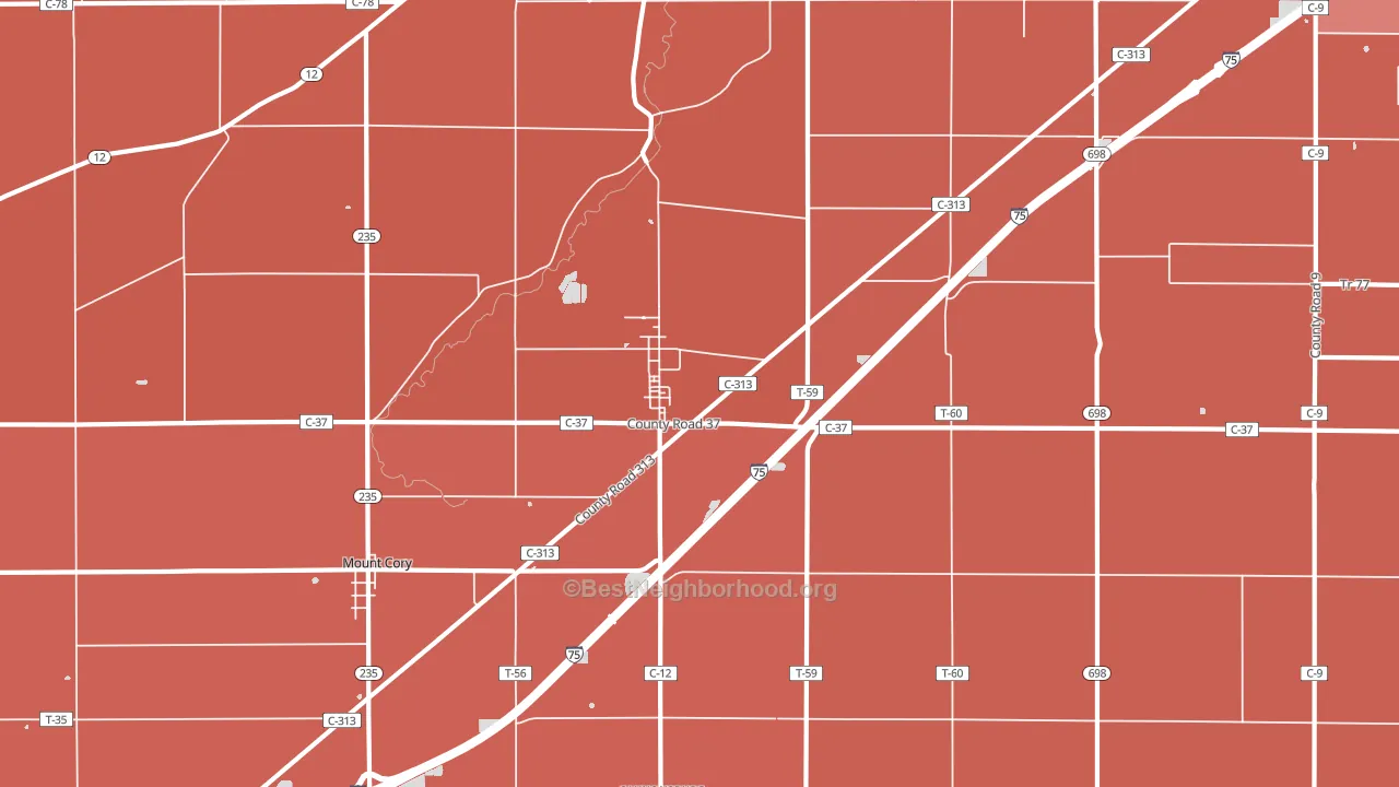Rawson, OH block-group political-lean map