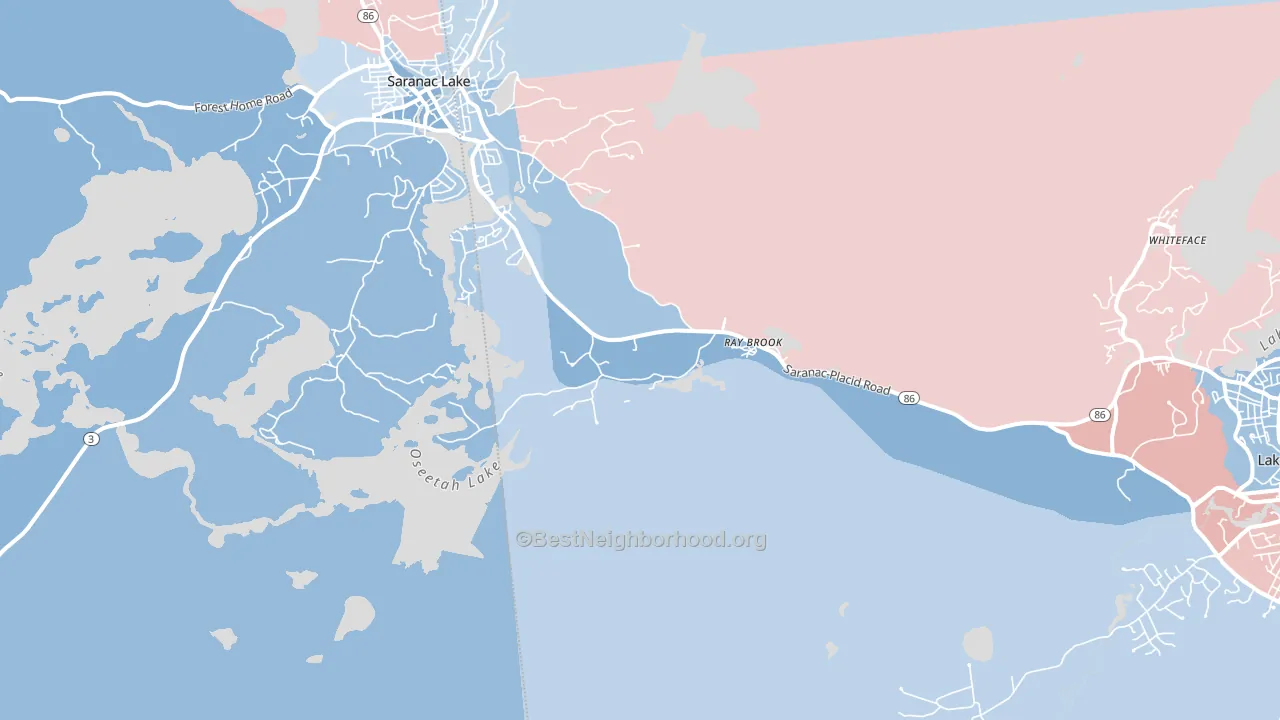Ray Brook, NY block-group political-lean map