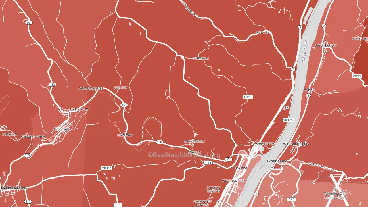 Rayland, OH block-group political-lean map