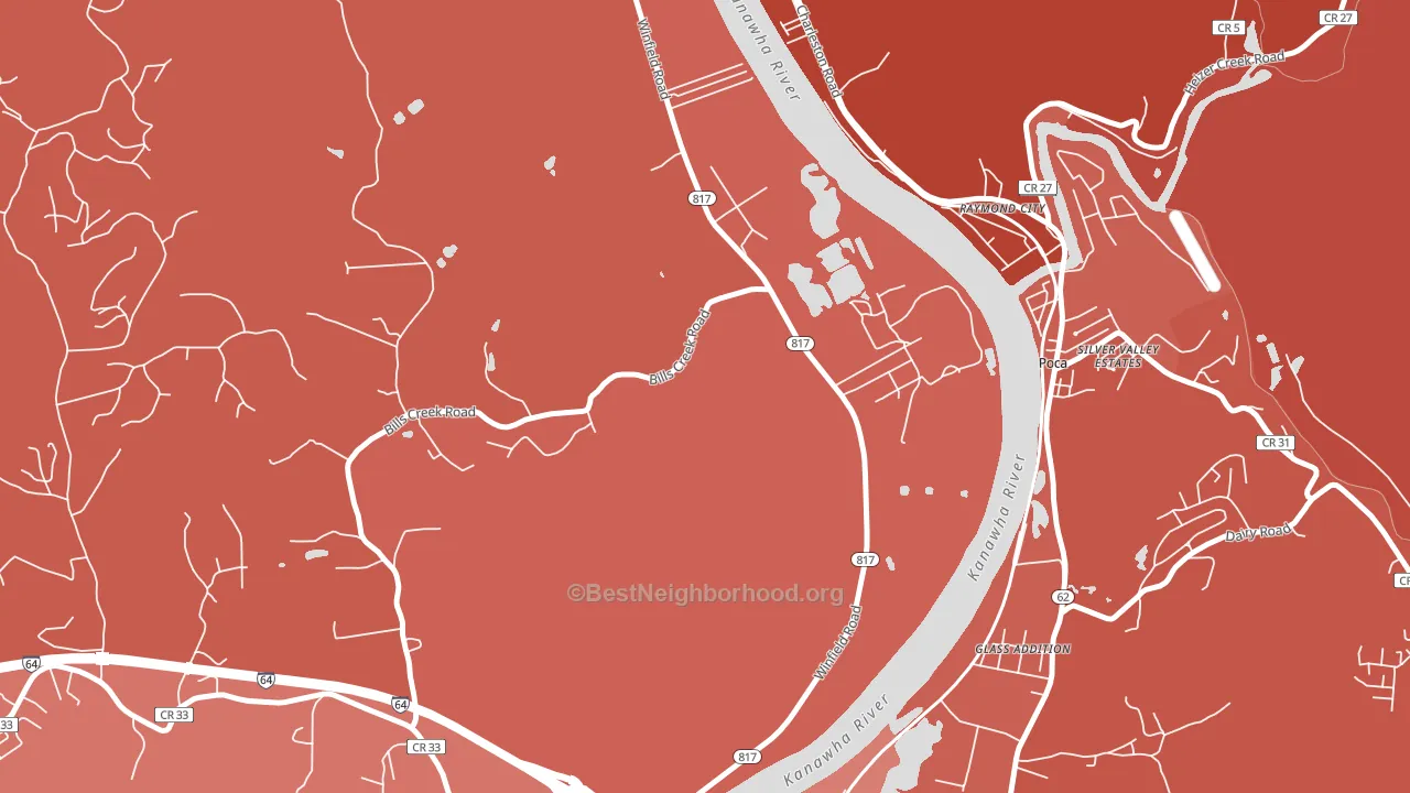 Raymond City, WV block-group political-lean map