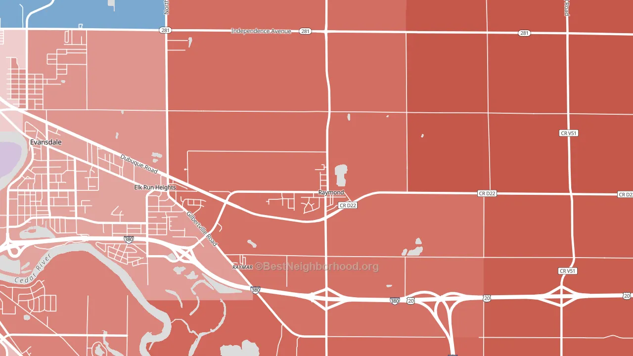 Raymond, IA block-group political-lean map