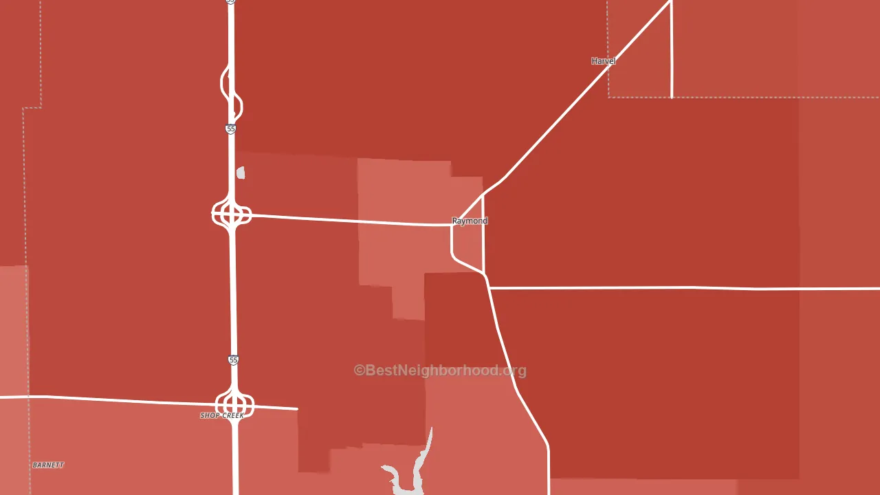 Raymond, IL block-group political-lean map