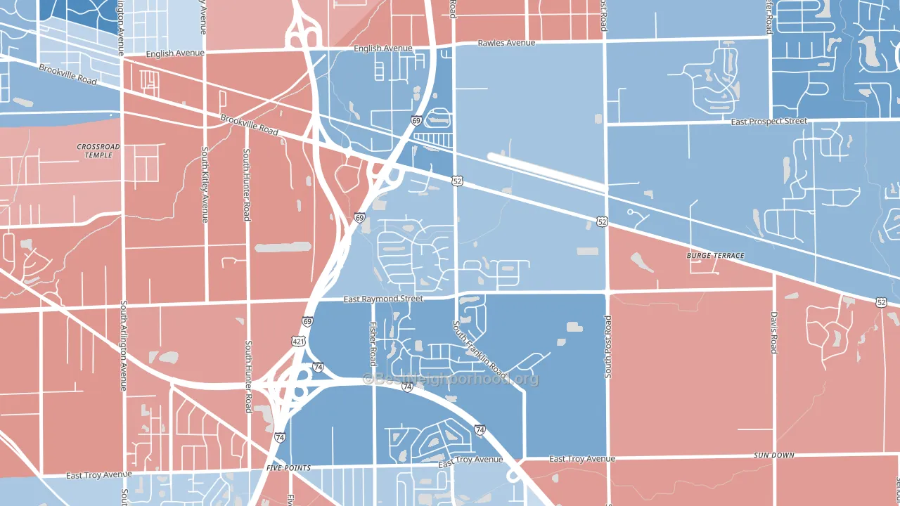 Raymond Park, Indianapolis, IN block-group political-lean map