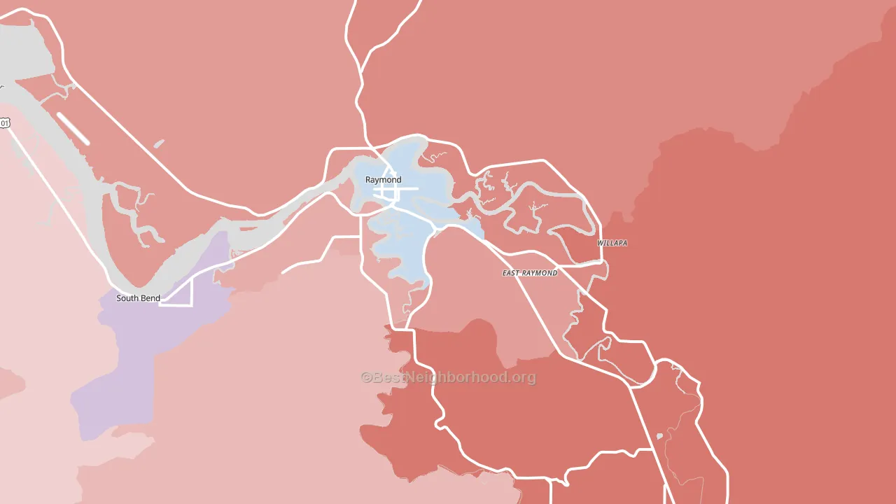 Raymond, WA block-group political-lean map