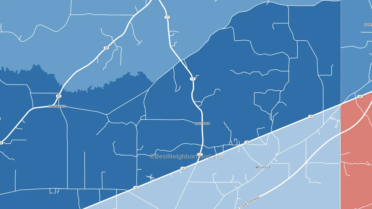 Raytown, MS block-group political-lean map