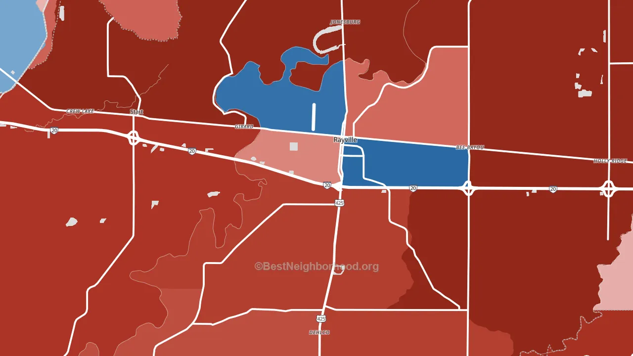Rayville, LA block-group political-lean map