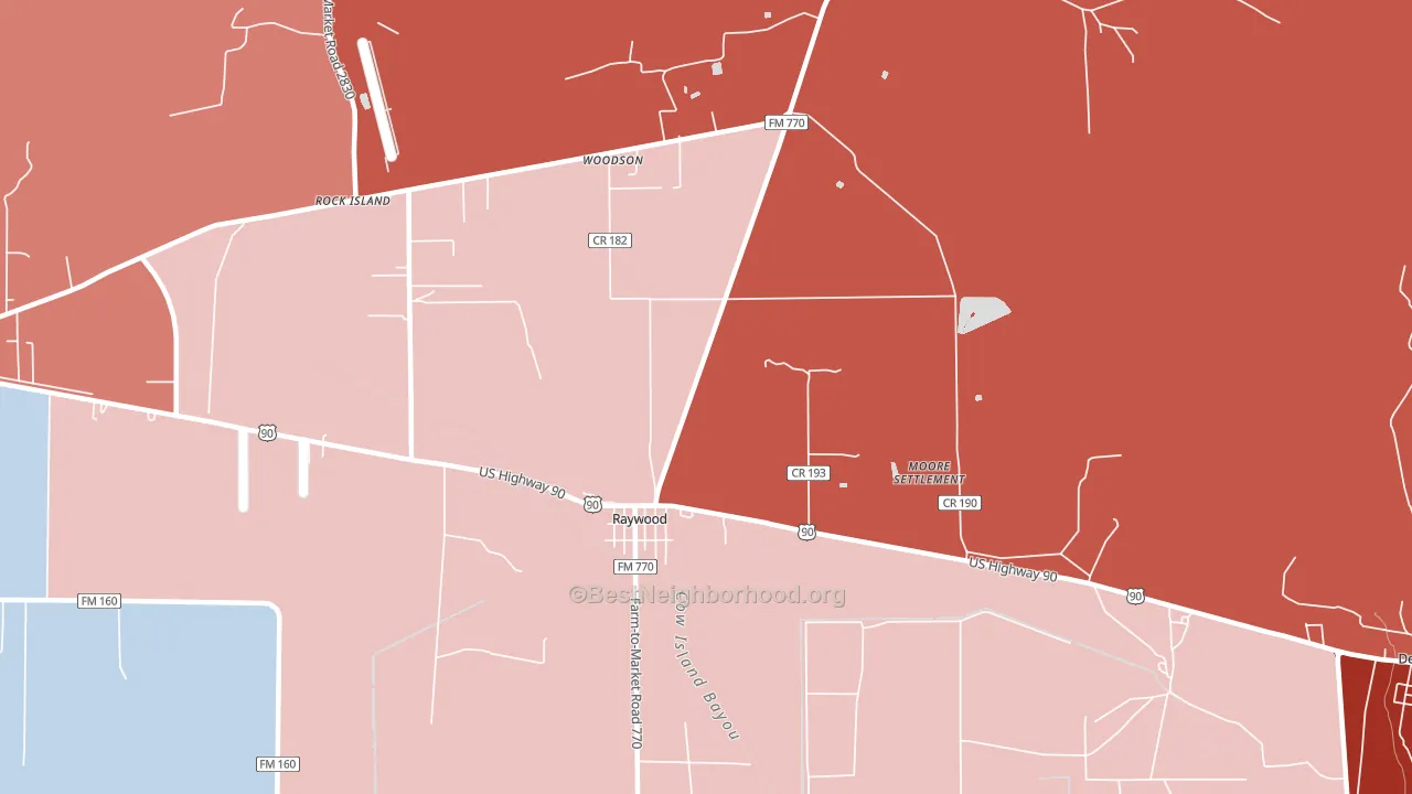 Raywood, TX block-group political-lean map