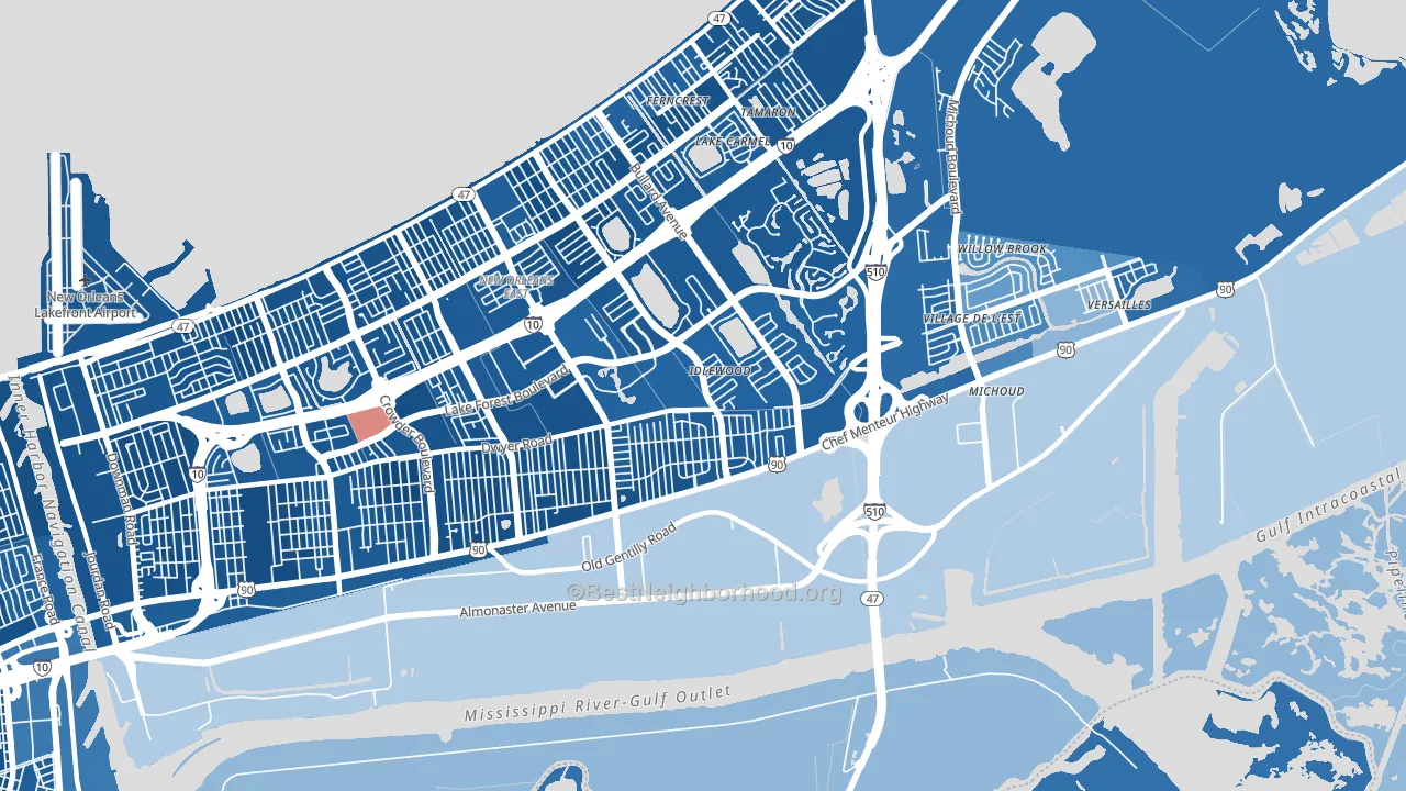 Read Blvd East, New Orleans, LA block-group political-lean map