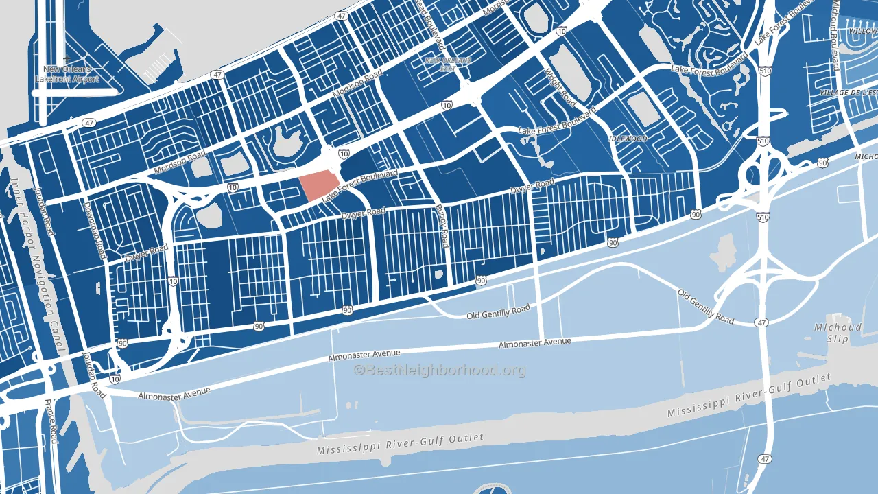 Read Blvd West, New Orleans, LA block-group political-lean map