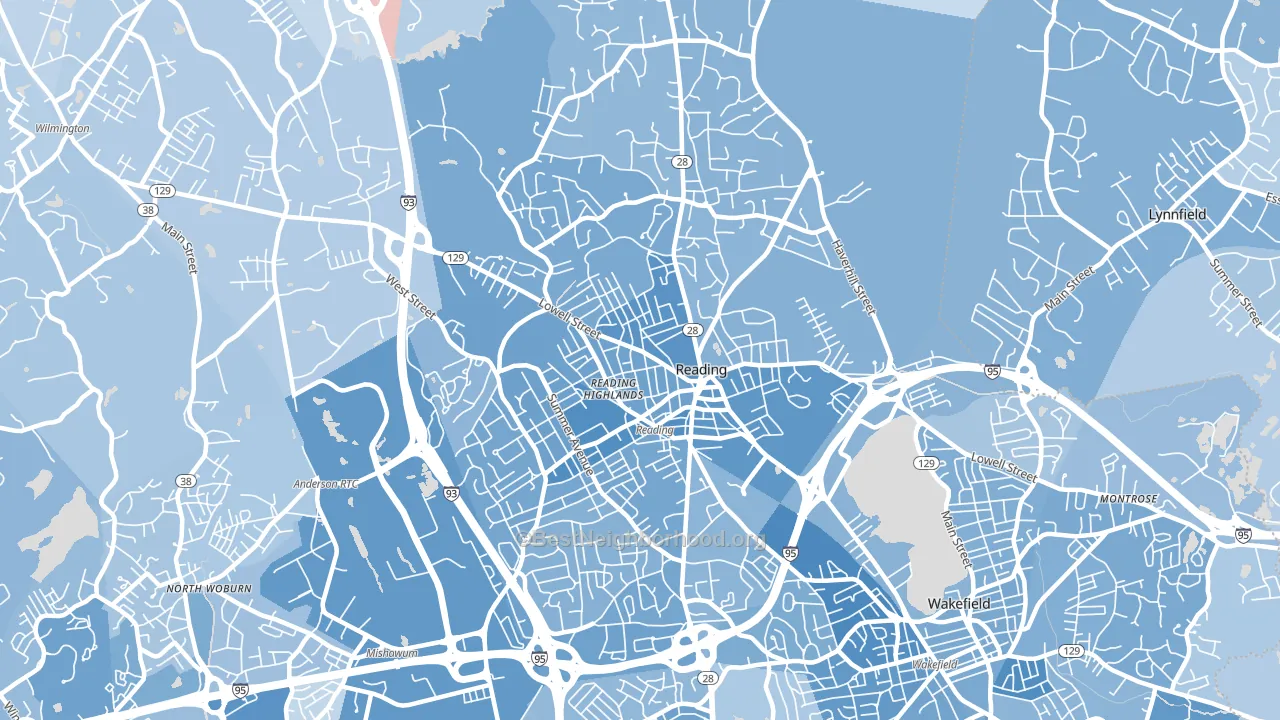 Reading, MA block-group political-lean map