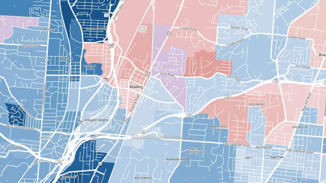 Reading, OH block-group political-lean map
