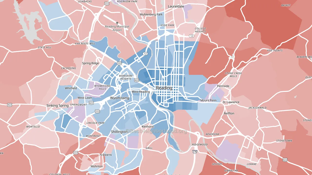 Reading, PA block-group political-lean map
