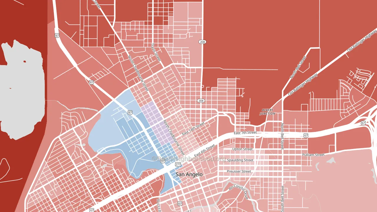 Reagan, San Angelo, TX block-group political-lean map