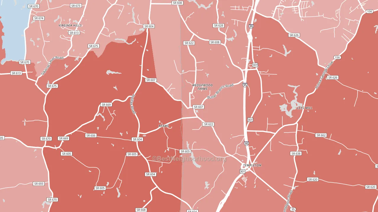 Reams, VA block-group political-lean map