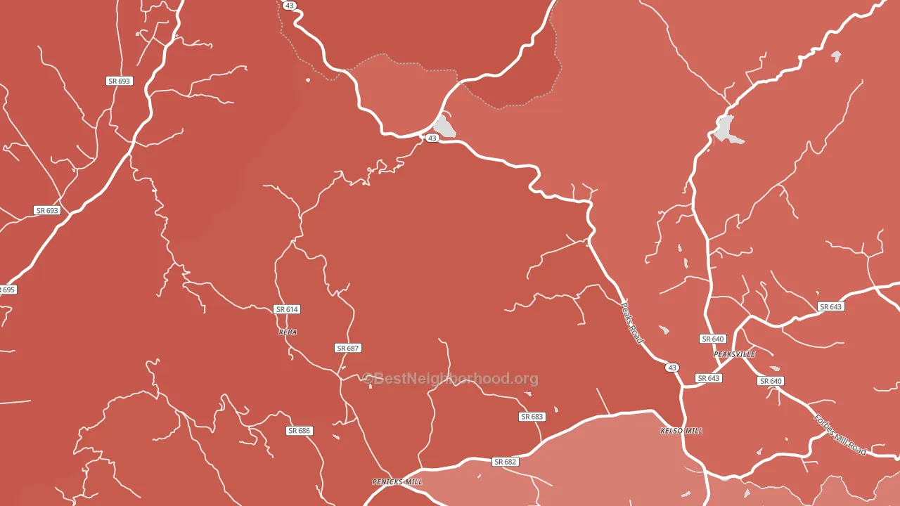 Reba, VA block-group political-lean map