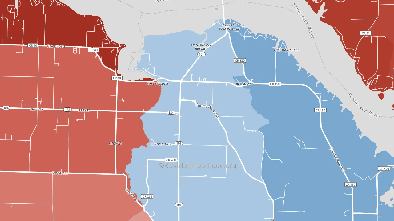 Red Bank, AL block-group political-lean map