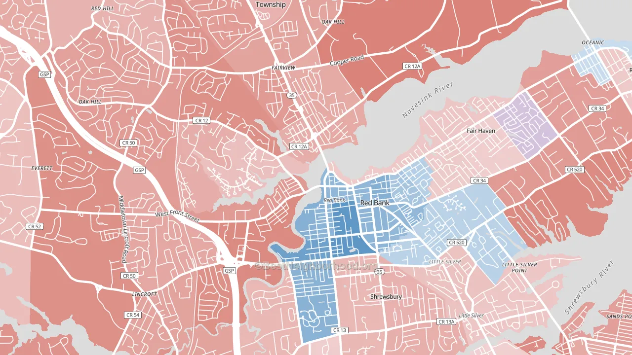 Red Bank, NJ block-group political-lean map