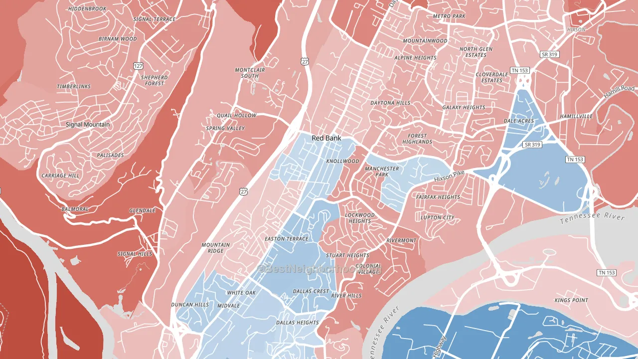 Red Bank, TN block-group political-lean map