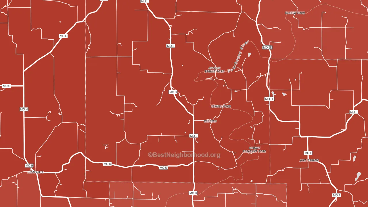 Red Bird, MO block-group political-lean map